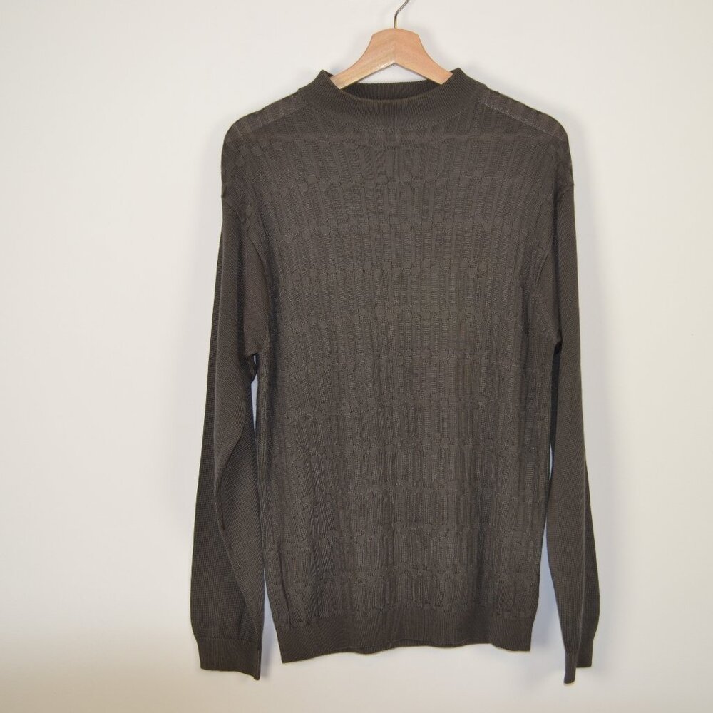 Barcelino Mens S Jacquard Long Sleeve Pullover Fancy Textured Stretch Sweater